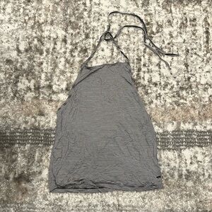 Black and white striped high neck halter top